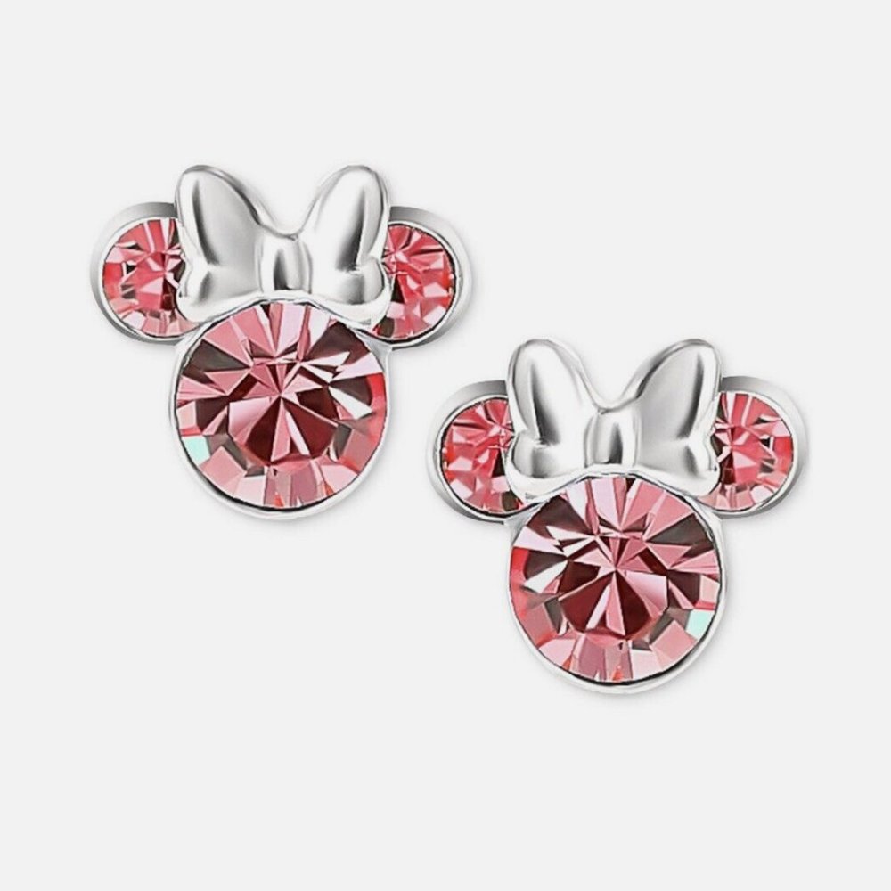 Minnie Mouse Crystal Stud Earrings in Sterling Silver with Trinket Dish